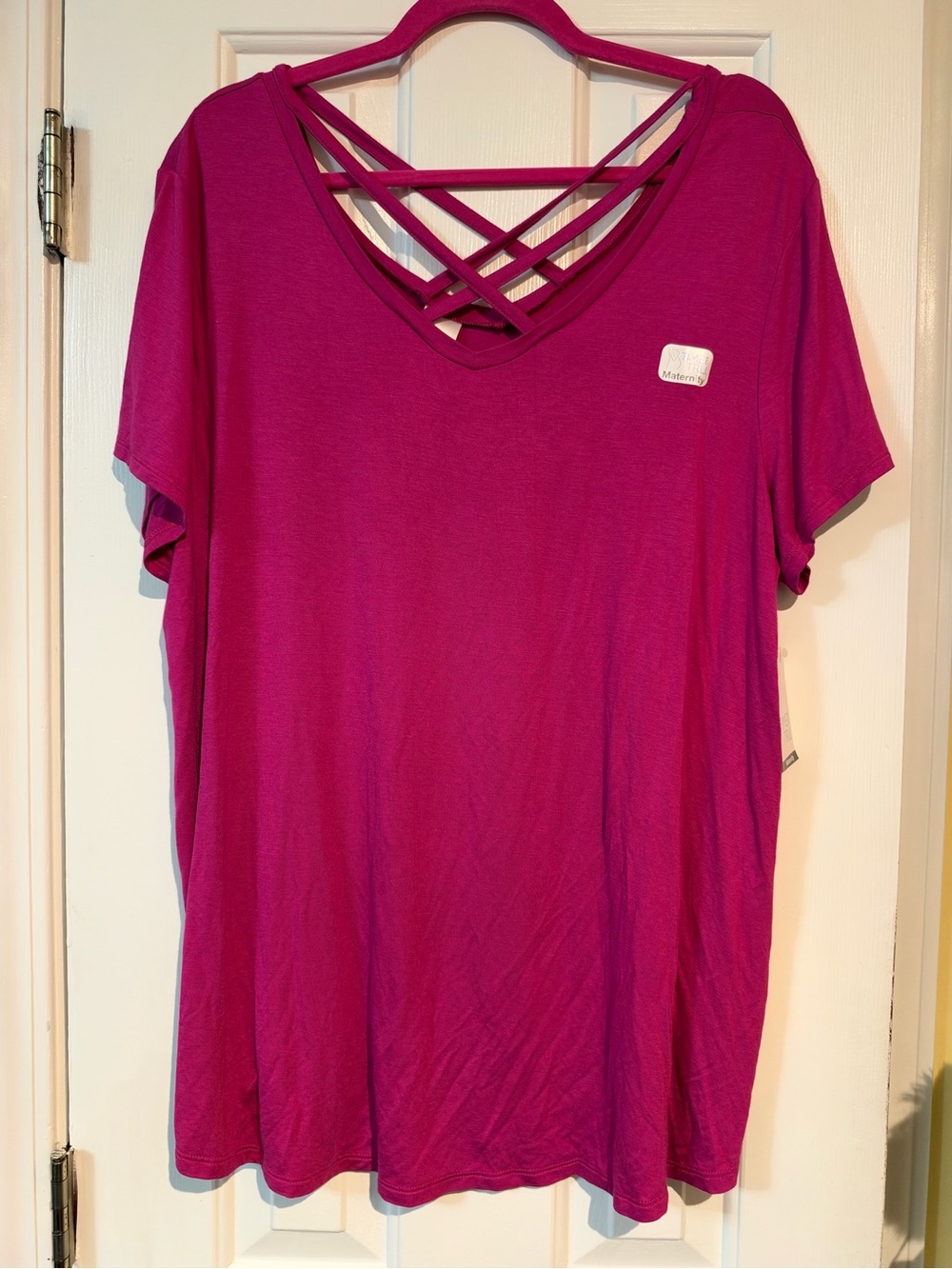 Time and Tru Crisscross V-Neck Tee - Fuchsia